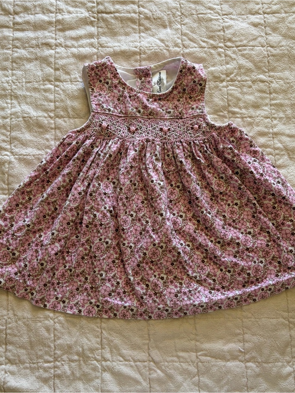 Rare Editions Floral Smocked Corduroy Pink Baby Toddler Girls Jumper Dress